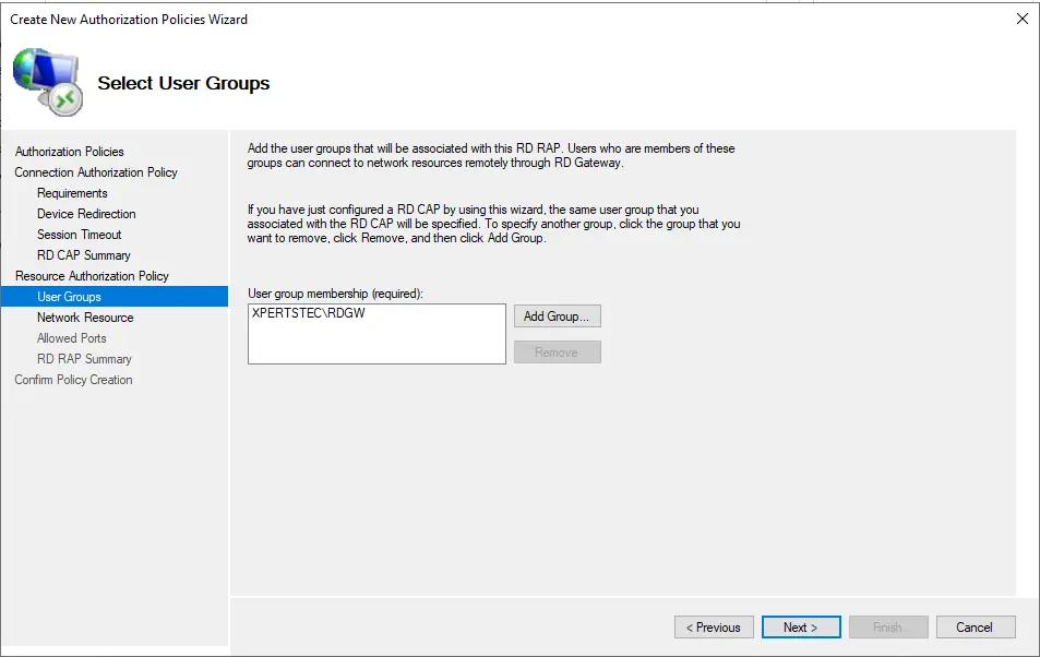 Resource authorization policy user groups