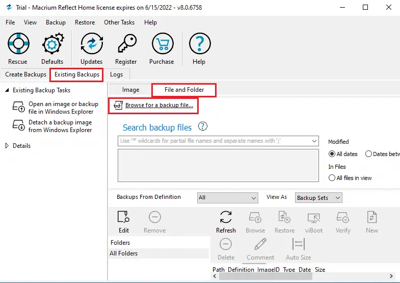 Restore File and Folder using Macrium