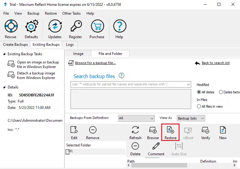 Restore files and folders Macrium