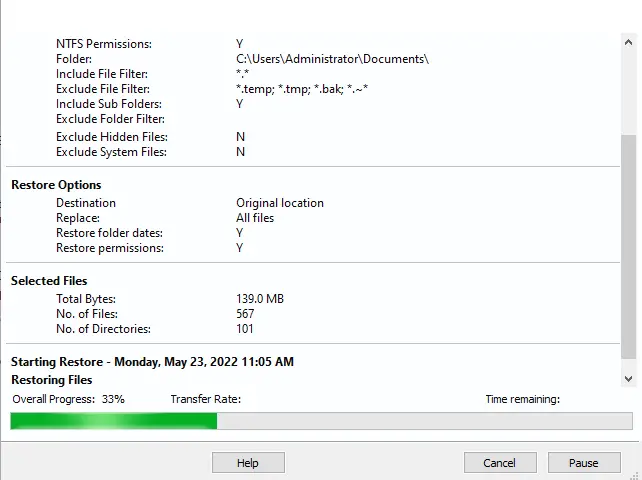 Restoring files in progress Macrium