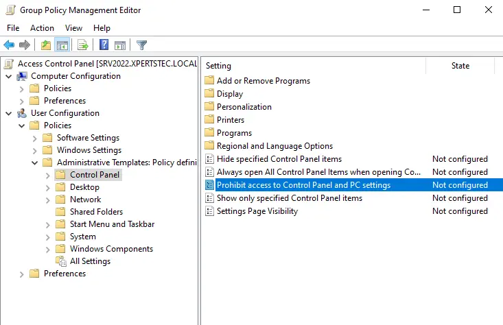 Restrict control panel access with group policy