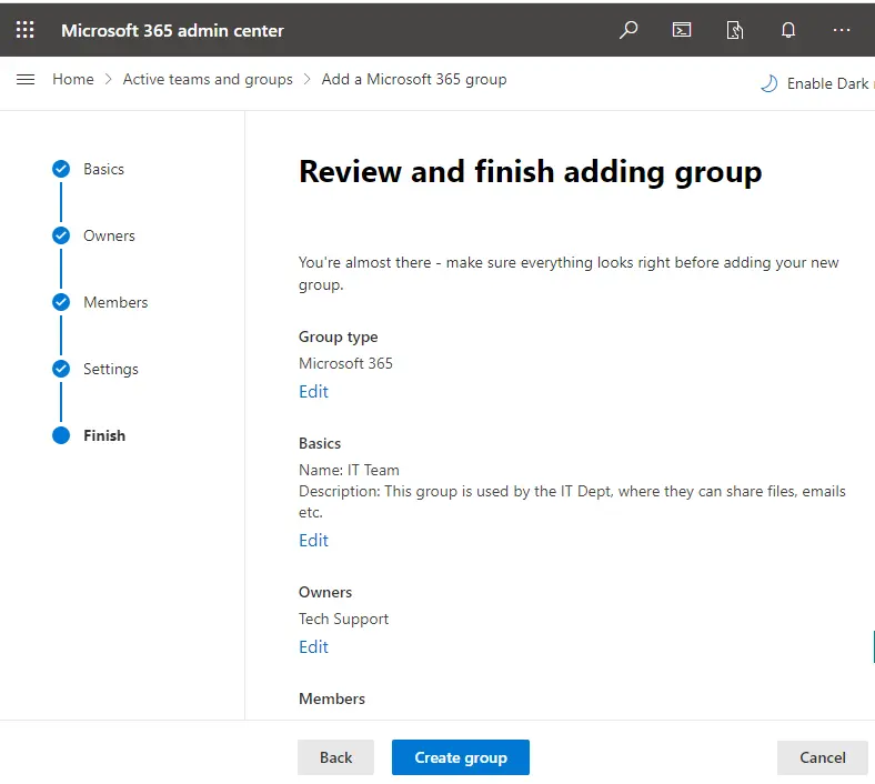 Review Microsoft 365 group