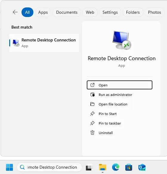 Search remote desktop connection