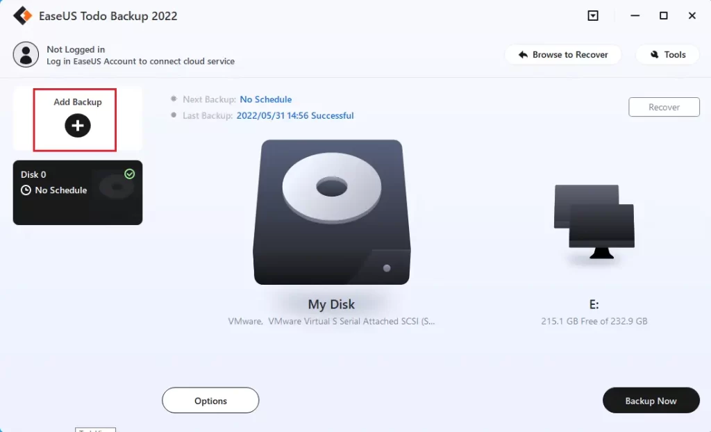 Select add backup in EaseUS