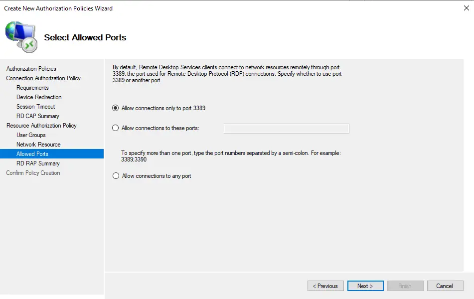 Setup remote desktop gateway allowed ports