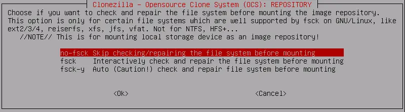 Skip checking/repairing Clonezilla