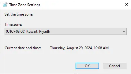 Time zone settings on Windows server