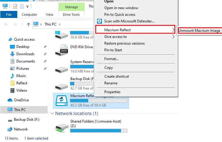 Unmount Macrium Reflect image