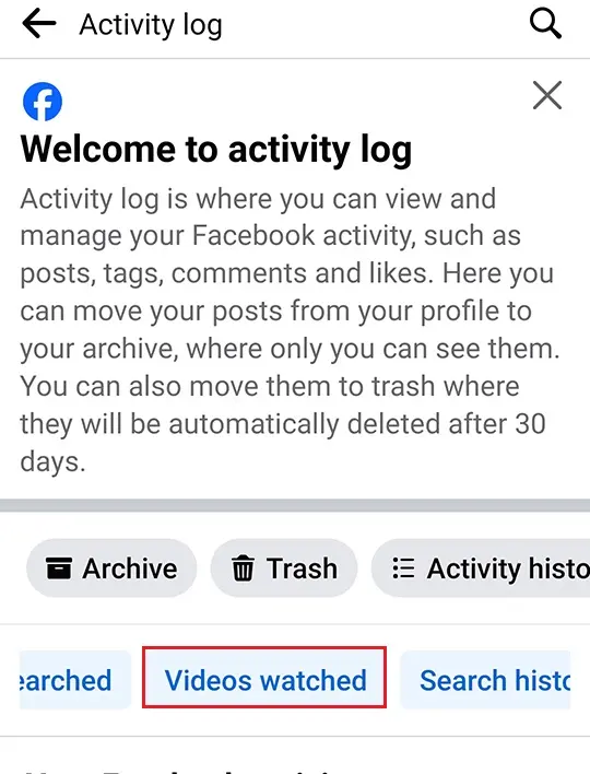 Welcome to Facebook activity log