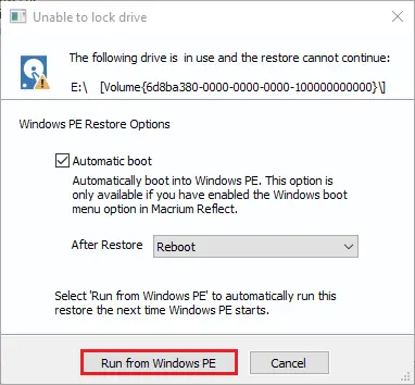 Windows PE restore options Macrium