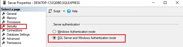 SQL server properties security