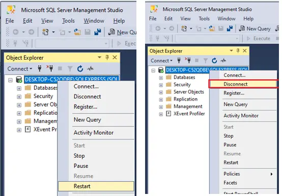 fix SQL server database error